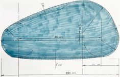 a drawing of a blue shoe with measurements for the sole and foot area on it