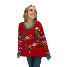 Get into the festive spirit with our 33 Degrees Women's Ugly Christmas Sweater. This quirky and cozy sweater features playful holiday-themed patterns that are sure to make a statement. Crafted with premium materials, it offers both comfort and durability. The flattering fit, ribbed cuffs, neckline, and hemline add a touch of style. Perfect for holiday parties and gatherings, this sweater lets you embrace the joy of the season while looking fabulous. Spread holiday cheer with our must-have Ugly C Ugly Christmas Sweater Women, Ugly Christmas, Cozy Sweaters, Being Ugly, Christmas Sweaters, Sweaters For Women, Red, Clothes For Women, Christmas