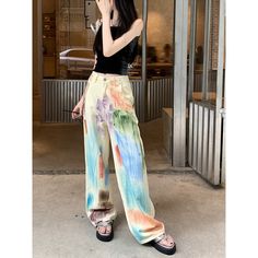 N-165-09 High Waist Multicolor Summer Pants, Multicolor High Waist Summer Pants, Multicolor Baggy High Waist Pants, Multicolor High Waist Pants For Summer, Baggy High Waist Multicolor Bottoms, Trendy Multicolor Bottoms For Spring, Multicolor High Rise Cotton Pants, Multicolor High-rise Cotton Pants, High Rise Multicolor Cotton Pants