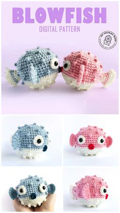 crocheted fish amigurt pattern with instructions to make them look like they are kissing