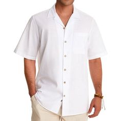 This men's short sleeve beach shirt is made of linen and cotton blend fabric, which make you feel breathable and comfortable. Perfect for your vacation wear in hot summer! Size: L.  Color: White.  Gender: male.  Age Group: adult. Solid Short Sleeve Shirt With Button Closure For Beach, Solid Camp Shirt With Button Closure For Vacation, Solid Color Button-up Short Sleeve Shirt For Beach, Solid Short Sleeve Shirt With Button Closure For Vacation, Short Sleeve Camp Shirt With Buttons For Vacation, Solid Color Camp Collar Short Sleeve Shirt For Vacation, Short Sleeve Camp Shirt With Button Closure For Beach, Solid Camp Collar Short Sleeve Shirt For Vacation, Solid Color Camp Shirt With Pockets For Beach