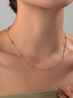 Ouro amarelo  Collar  Aço Titânio   Embellished Chains For Women Gold, Gold Jewelry Fashion Necklace, Jewellery Chain, Chains Women Gold, Beaded Gold Necklace, Simple Chains For Women, Gold Chain Styles Women, Gold Chain Necklaces, Gold Jewelry Chain