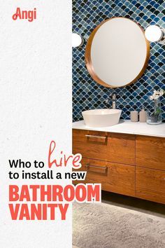 Who to hire to install a new bathroom vanity with a modern wood-toned vanity with vessel sink Dressing Table, Bathroom Vanity Units, Bathroom Vanity And Sink, New Bathroom Vanity, Job Tips, New Bathroom, Diy Installation, Bathroom Vanities