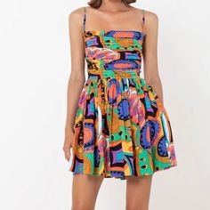 Swf Apron Mini Dress In Murano Print Nwt Multicolor Cotton Mini Dress Knee-length, Multicolor Retro Print Mini Dress, Vibrant Multicolor V-neck Mini Dress, Sleeveless Multicolor Retro Print Mini Dress, Hippie Costume Halloween, Multicolor V-neck Mini Dress With Vibrant Print, Mimi Dress, Pink Party Dresses, Mini Dress Formal