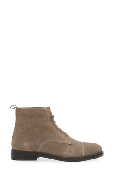 This cap-toe boot is shaped from supple leather and grounds any ensemble in timeless style. 5 1/4" shaft height Leather upper and lining/rubber sole Imported Fall Suede Lace-up Boots With Plain Toe, Fall High-top Boots With Rubber Toe Cap, Winter Lace-up Cap Toe Boots With Brogue Detailing, Winter Lace-up Boots With Brogue Detailing And Cap Toe, Winter Cap Toe Lace-up Boots With Brogue Detailing, Business Lace-up Boots With Cap Toe For Winter, Classic Cap Toe Lace-up Boots With Reinforced Heel, Classic Cap Toe Chelsea Boots For Fall, Fall Lace-up Boots With Rubber Sole For Derby