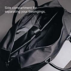 Designed to be minimal and understated, we've made a bag perfect for everyday use. Our minimalist holdall has an outer zip pocket, a grab handle, three inside pockets, and a leather shoulder strap, as well as a magnetic slot for easy access to your belongings. 47cm x 22cm x 27cm (can be used as carry-on luggage). Water-resistant. 28-litre capacity. Includes detachable shoulder strap. Outer zip pocket perfect for accessories. Two open inside pockets and one inside zipped pocket. Made from vegan l Modern Travel Bag With Double Handle For On-the-go, Modern Gym Bag With Luggage Sleeve For On-the-go, Modern Gym Bag For Daily Use, Versatile Briefcase With Zipper Closure For On-the-go, Functional Top Handle Shoulder Bag With Zipper, Versatile Duffle Bag With Zipper Pocket For On-the-go, Everyday Weekender Bag With Top Handle And Adjustable Strap, Minimalist Business Briefcase, Functional Travel Bag With Zipper Pocket For Everyday