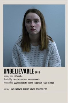 the poster for unbelevable shows a young woman with red hair and blue eyes