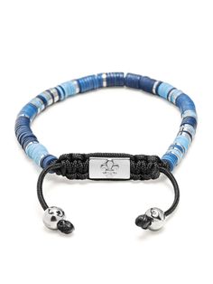 Men's Beaded Bracelet with Blue and Silver Disc Beads – Nialaya