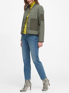 Water-Resistant Quilted Jacket | Banana Republic You Have No Idea, Short Jacket, Quilted Jacket, High Low, Banana Republic, Bomber Jacket, Water Resistant, Long Sleeves, My Style