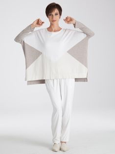 Try Angles sweater by Planet White Fine Knit Cashmere Top, Oversized Cashmere Sweater For Loungewear, White Long Sleeve Cashmere Top, Chic Oversized Long Sleeve Crew Neck Top, White Cashmere Long Sleeve Tops, Batwing Sleeve Sweater For Layering, White Cashmere Tops For Layering, Cozy Oversized Fine Knit Tops, Chic Stretch Batwing Sleeve Sweater