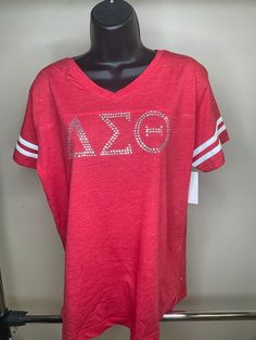 Officially licensed Delta Sigma Theta rhinestone t shirt Casual Rhinestone T-shirt For Summer, Graphic Tee With Rhinestones And Crew Neck, Casual Crew Neck T-shirt With Rhinestones, Cotton Short Sleeve T-shirt With Rhinestones, Cotton T-shirt With Rhinestones Short Sleeve, Cotton T-shirt With Rhinestones And Short Sleeves, Casual Summer T-shirt With Rhinestones, Graphic Tee T-shirt With Rhinestones, Short Sleeve, Rhinestone Cotton Crew Neck T-shirt