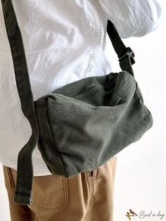 BirdinBag - Sleek Hobo Handbag - Exquisite Minimalist Design Casual Solid Color Satchel Bucket Bag, Solid Color Square Shoulder Bag For Everyday, Casual Solid Color Bucket Bag, Casual On-the-go Shoulder Box Bag, Casual Square Khaki Bag, Casual Solid Color Shoulder Bucket Bag, Casual Pouch Box Bag For School, Solid Color Crossbody Bag For Travel, Casual Satchel Baguette Bag For Daily Use