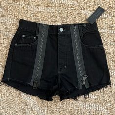 Carmar Zip Black Jean Shorts Size 28 New With Tags (A) Black Bottoms With Zipper Closure For Summer, High Waist Black Jean Shorts With Belt Loops, High Rise Black Shorts With Belt Loops, Black Jean Shorts With Belt Loops For Summer, Casual Black Shorts With Zipper Closure, Edgy Fitted Shorts With Zipper Closure, Edgy Black Shorts With Belt Loops, High Rise Black Jean Shorts With Belt Loops, High Rise Black Bottoms With Zipper Closure