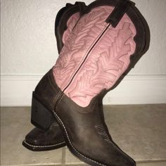 Only Wore Once Women's Size 7.5 Pink & Brown Leather Boots Fitted Pink Boots, Pink Western Boots With Snip Toe, Pink Western Snip Toe Boots, Pink Leather Boots With Snip Toe, Pink Leather Snip Toe Boots, Pink Fitted Snip Toe Boots, Fitted Western Style Pink Boots, Pink Western Boots With Round Toe, Pink Western Boots With Pointed Toe