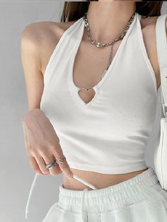 Neck Lanyard, Stylish Crop Top, Y2k Tops, Middle Age Fashion, Tank Top Straps, Tank Top Camisole, Solid Clothes, Top Fabric, Outdoor Wear