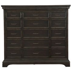 a dark brown dresser with many drawers