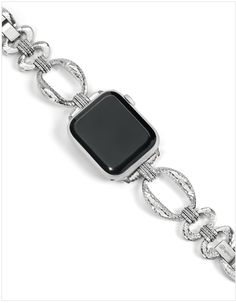 Make your smart watch the star of your bracelet stack with this band in a stunning design that matches a best-loved Brighton collection. Style: #W41191 Collection: Meridian Color: Silver Closure: Fold-over clasp Length: 6 1/4" - 7 1/2" fold-over clasp Removable Links: Yes Band Only Adjustable Stainless Steel Watch Bands With Polished Finish, Formal Metal Bracelet Strap Watch Bands, Silver Timeless Bracelet Strap Watch Bands, Classic Adjustable Silver Watch Band, Modern Adjustable White Gold Apple Watch Band, Timeless Silver Bracelet Strap Watch Band, Adjustable Stainless Steel Watch Bands For Formal Occasions, Timeless Silver Watch Band With Bracelet Strap, Silver Stainless Steel Apple Watch Band With Polished Finish