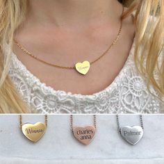 Children's personalized name engraved heart necklace for girls of all ages!  You'll love the look of excitement in their eye as they open their very own custom heart name necklace!  This heart initial name necklace is a great addition to any child's jewelry box & comes in 3 colors & a variety of fonts. Each custom heart necklace is laser engraved & made of finest quality stainless steel, so it will not tarnish or lose color.  You can rest assured knowing that your little CAN wear it while bathin Customizable Stainless Steel Necklaces As Gift For Mom, Customizable Stainless Steel Necklaces - Gift For Mom, Customizable Stainless Steel Necklace For Mom, Customizable Heart Pendant Charm Necklaces For Gifts, Customizable Heart Cut Necklaces For Gifts, Customizable Heart Cut Necklace For Gift, Personalized Stainless Steel Heart Necklace For Mother's Day, Customizable Heart Charm Necklaces For Gifts, Personalized Heart Jewelry For Personalized Gift