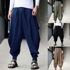 Gender:Men's; Style:Hippie,Yoga; Occasion:Daily,Streetwear; Fit Type:Loose Fit; Waistline:Mid Waist; Pattern:Solid Color; Design:Drawstring,Wide Leg,Elastic Waist; Pants Type:Baggy Pants,Baggy Harem Pants,Casual Pants,Trousers; Front page:FF; Hips:null; Length:null; Waist:null; Fit US Size:null; Fit UK Size:null; Fit EU Size:null; Standard Size:null; Fit Number Size:null