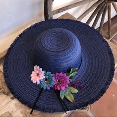 Floppy Summer Woven Straw Rattan Hat In Navy Blue W/ Silk Flowers On Brim Of Hat. Super Cute! Light & Comfy! New!!! Measurements: Across Total Hat: 16.5” Head Opening: 8” Perfectly Round And Flexible. Great For: - Beach - Weddings - Outdoor Parties & Events - Out To Eat - Wineries - Vacations Blue Brimmed Sun Hat For Day Out, Blue Summer Sun Hat For Day Out, Blue Wide Brim Hat For Day Out, Blue Wide-brim Hat For Day Out, Blue Summer Hats For Day Out, Blue Brimmed Hat For Day Out, Blue Summer Hat For Day Out, Blue Flat Brim Sun Hat For Beach, Blue Sun Hat For Summer Day Out