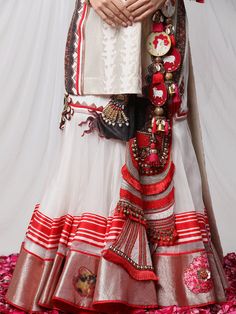 Garad Angrakha Lehenga - Inspired by gauri(durga), this lehanga set brings elements of akalbodhan, translating to the untimely awakening of Durga. The set features a gota bralette, an angrakha jacket and a full-pleated skirt, making it a perfect royal garment for your special occasions. Angrakha Lehenga, Upcycled Tote, Skirt Making, Pop Up Event, Pleated Skirt, Lehenga, Bralette, Special Occasion, Bring It On