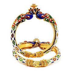 Gold Rodium Polish Multicolor color Bangles in Metal Alloy studded with Artificial Metal Bangles, Bangles, Gold, Color