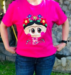 Mexican Doll Maria T-shirt different colors all in XL, size run a little small it will fit a Medium to Large. For An XL person will be a little tight. Cute Embroidered Short Sleeve Tops, Cute Short Sleeve Tops With Machine Embroidery, Cute Embroidered Short Sleeve T-shirt, Cute T-shirt With Machine Embroidery And Short Sleeves, Cinco De Mayo Multicolor Tops With Floral Embroidery, Pink Cotton Top With Machine Embroidery, Cute Embroidered T-shirt For Spring, Pink Short Sleeve Top With Machine Embroidery, Cute Machine Embroidered Short Sleeve T-shirt