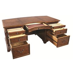 a wooden desk with drawers on it