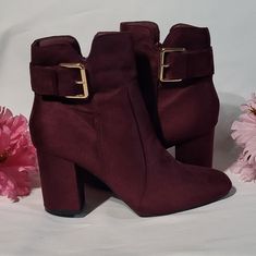 Condition: Nwot. No Flaws Noticed. In Great Condition Brand: Diba Size: 7.5m --3in Heel Color: Burgundy Red --Buckle On The Back Side & Zipper Closure! Material: Man Made Burgundy Ankle-high Heeled Boots For Winter, Winter Burgundy Ankle-high Heeled Boots, Fall High Heel Booties With Buckle Closure, Winter Ankle Strap Booties, Fall Medium Width Ankle Strap Booties, Burgundy Ankle-high Winter Boots, Fall Party Booties With Buckle Closure, Trendy Ankle-high Burgundy Boots, Red Ankle Strap Heels For Fall