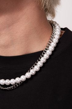 Get the best of both worlds with our Layered White Pearl with Stainless Steel Curb Chain Necklace! This elegant necklace features two necklaces in one, including a durable stainless steel curb chain that adds a touch of modern sophistication. Perfect for dressing up an outfit or adding a touch of swagger to your everyday look. SizeLength: 20 in (50.8 cm) Quality Made with stainless steel and acrylic pearl beads, our Layered White Pearl with Stainless Steel Curb Chain Necklace is ensured to last Cheap Silver Collar Necklace, Luxury White Gold Jewelry With Beaded Chain, Luxury White Necklaces With Chunky Chain, Luxury Silver Choker With Pearl Chain, Luxury Silver Bead Jewelry, Luxury White Beaded Chain Jewelry, Luxury White Statement Chain Necklace, Luxury Beaded Necklace With Beaded Chain, Luxury Silver Chain Necklace With Pearl Charm