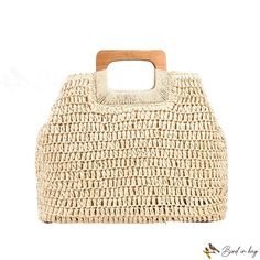 Bird in Bag - Wooden handbag handle straw bag lightweight handbag large capacity woven seaside vacation beach bag Wooden Handbag, Red Magazine, Beach Lighting, Handbag Handles, Street Trends, Vacation Beach, Bird In Bag, Wooden Handles, Beach Bag