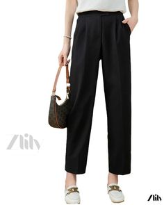 Zlily - Casual Straight-Leg Pants - Full-Length Trousers Baggy Dress Pants For Spring, Spring Baggy Dress Pants, Baggy Ankle-length Workwear Pants, Baggy Ankle-length Dress Pants, Baggy Straight Leg Dress Pants, Relaxed Fit Ankle-length Work Pants, Spring Ankle-length Dress Pants With Pockets, Baggy Full-length Work Pants For Spring, Baggy Ankle-length Dress Pants With Pockets