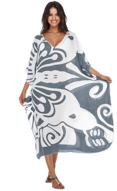 SHU - SHI Women's Long Beach Butterfly Caftan Tunic Dress - Swimsuit Cover - Up Loose Poncho - Love ShuShi Lightweight V-neck Cover-up For Beachwear, Lightweight Spring Beachwear Cover-up, Lightweight V-neck Beach Cover-up, Printed Beach Dress For Spring Cover-up, Printed Summer Poolside Cover-up, Beachy Tropical Print Cover-up For Beach, Flowy Cover-up For Resort Season Vacation, Beachy Upf 50+ Pool Cover-up, Beachy Printed Pool Cover-up