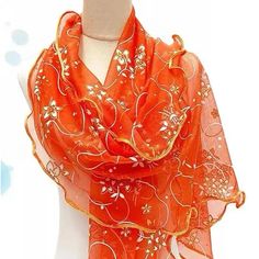 Floral Embroidered Scarf Burnt Orange / One-Size Summer Dupatta With Multicolor Embroidery, Spring Multicolor Embroidered Dupatta, Fitted Summer Embroidered Dupatta Fabric, Traditional Orange Dupatta For Spring, Traditional Orange Spring Dupatta, Spring Festive Orange Dupatta, Embroidered Multicolor Dupatta For Spring, Fitted Embroidered Summer Dupatta, Summer Dupatta With Intricate Embroidery