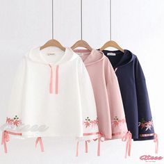 Qteee - Premium Leaves Embroidered Loose Hoodie with Ribbon Detailing Leaves Embroidery, Embroidery Ribbon, Loose Hoodie, Winter Color, Winter Colors, Casual Pullover, Casual Sweatshirt, Flared Sleeves, Pretty Woman