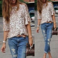 Glitter Blouse, Weekend Dinner, Sparkly Top, Sequin Blouse, Sequin Shirt, Summer Glow, Casual Weekend, Sequin Tank Tops, Casual Summer Shirts