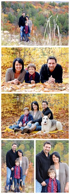 the family is posing for pictures in their fall photos