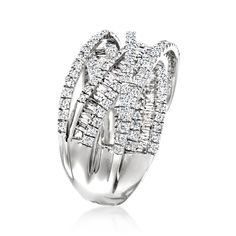 Ross-Simons - 2.00ct t. w. Round, Baguette Diamond Highway Ring in 14kt White Gold. Size 7. Oversized, tons of sparkle! Our 2.00 ct. t. w. diamond highway ring is fun, chic and everyday-approved. In polished 14kt white gold, multiple bands of baguette and round brilliant-cut diamonds zig and zag, creating a dimensional design that's sure to please. 1/2" wide. Diamond highway ring. Diamond birthstones are the perfect gift for April birthdays. April Birthday, Diamond Birthstone, Ring Diamond, Baguette Diamond, Round Brilliant Cut Diamond, Round Brilliant, Diamonds, Size 7, White Gold