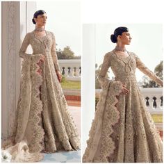 A luxurious bridal couture collection for the modern bride. With gorgeous, intricate designs, this timeless collection is perfect for your special day. Latest Pakistani Wedding Dresses Wedding Collection New Arrival Light Gold Lehenga Maxi Dress Fabric Details: Hand Embellished Yoke Front (Net) Embroidered Yoke Back (Net) Hand Embellished Front Panels 1 (Net) Hand Embellished Front Panels 2 (Net) Embroidered Back Panels 1 (Net) Embroidered Back Panels 2 (Net) Hand Embellished Sleeves (Net) Embro Fall Formal Dresses, Burnt Orange Bridesmaid Dresses, Gold Lehenga, Orange Bridesmaid Dresses, Sage Green Bridesmaid Dress, Long Green Dress, Bridal Party Robes, Maria B, Green Bridesmaid Dresses