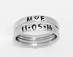 "These Stainless Steel rings are super shiny and a petite 3 mm wide, with a rounded edge. The letters y, p, and j do NOT do well on this rounded ring therefore I suggest if you have these letters in your name that you order the 3 mm flat ring available on my page. These rings are comfortable for stacking up to 4 rings. I can personalize with names, dates, quotes or roman numerals or scripture. Great to wear with your diamond or use as a thumb ring also. These rings also come in Gold and Rose Gol Custom Name Adjustable Open Ring, Personalized Dainty Initial Ring, Dainty Personalized Initial Ring With Round Band, Dainty Personalized Initial Ring, Minimalist Engraved Stainless Steel Promise Ring, Minimalist Stainless Steel Engraved Promise Ring, Adjustable Personalized Stackable Rings, Adjustable Stackable Stainless Steel Rings, Hand Stamped Stackable Rings For Promise