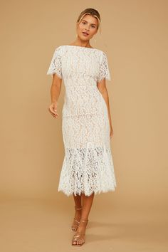 COSMOPOLITAN DRESS | Vow'd Weddings Formal Midi Dress With Delicate Lace, Elegant Midi Dress With Lace Top, Delicate Lace Midi Dress For Formal Occasions, Chic Formal Dress With Delicate Lace, Elegant Lace Top Midi Dress, Elegant Delicate Lace Midi Dress For Wedding, Chic Gala Dresses With Lace Trim, Feminine Delicate Lace Midi Dress For Wedding, Elegant Lace Patchwork Midi Dress For Wedding