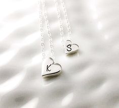 Initial heart necklace - Sterling silver necklace - Mother daughter necklace - Mom and Daughter Jewe Mom And Daughter Jewelry, Small Heart Necklace, Initial Heart Necklace, Mother Daughter Necklace, Heart Necklaces, Necklace Mom, Silver Necklace Set, Daughter Jewelry, Best Friend Necklaces