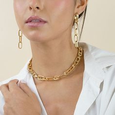 we are not shy to show our love for these beauties. in fact, we love them so much we can't hide it. we hope you'll be as addicted as we are, all day & all night. when your ready... come & get it. 18k gold pvd over stainless steel top is 3mm links are 2mm 3 inches total length Trendy Gold-tone Jewelry With Matching Earrings, Gold Plated Hoop Earrings With Adjustable Chain As Gift, Gold Plated Hoop Earrings With Adjustable Chain, Elegant Adjustable Chain Hoop Earrings As Gift, Elegant Hoop Earrings With Adjustable Chain As Gift, Chic Matte Gold Jewelry Gift, Modern Gold Hoop Earrings With Adjustable Chain, Chic 14k Gold Filled Hoop Earrings Gift, Adjustable Chain 14k Gold Filled Earrings