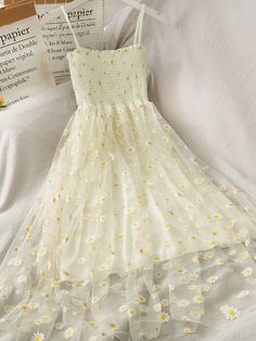 Fairy Mesh Spaghetti Straps Long Dress 2024: Summer Women’s Daisy Flower Print Vacation Beach Dress - Korean Party Sundress French Women Style, Dress 2024, Korean Dress, Short Sleeve Mini Dress, Maxi Dress Green, Dress Shirts For Women, Evening Gowns Formal, Mini Dresses Summer, Vacation Beach