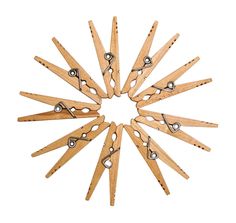 wooden clothes pins arranged in the shape of a circle on white background with clippings