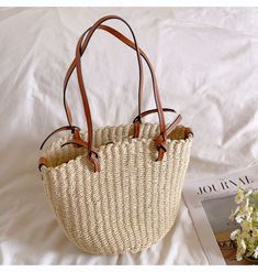 Casual Beige Rectangular Straw Bag, Casual Beige Satchel Straw Bag, Casual Beige Straw Satchel Bag, Bohemian Satchel Straw Bag For Shopping, Bohemian Straw Satchel Bag For Shopping, Everyday Braided Rattan Bag, Casual Beige Basket Bag, Casual Beige Straw Tote Bag, Casual Woven Satchel Bucket Bag