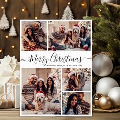 a christmas card with three photos and the words merry christmas