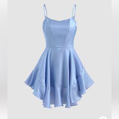 From Cider, Never Worn, Metallic Baby Blue Ruffle Mini Dress. It’s Size Xs And Has Zipper And Adjustable Straps. Also Has Shorts Underneath, Kind Of Feels Like A Romper When Wearing It. Mini Ruffle Dress, Cider Dresses, School Dance Dresses, Baby Blue Dresses, Cute Homecoming Dresses, Blue Homecoming Dresses, Purple Metallic, Hoco Dress, Prom Dress Inspiration