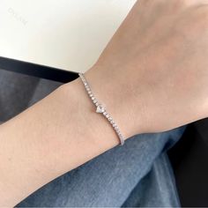 Material: S925 Cubic Zirconia Bracelet, Sterling Silver Heart, Silver Heart, Womens Jewelry Bracelets, Heart Charm, Cubic Zirconia, Tennis, 925 Sterling Silver, Women Jewelry