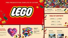 the lego powerpoint presentation is displayed on a red background with lots of different pieces